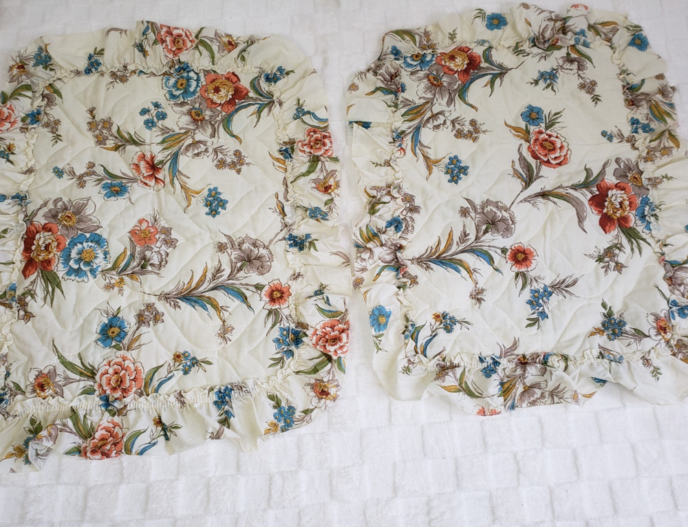 Vintage JC Penney Pillow Shams Cottage Core Farmhouse Ruffle Floral Quilted